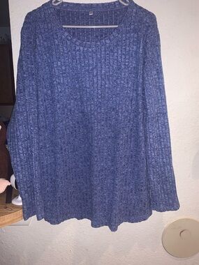 Blue Ribbed Long Sleeve Women's Sweater
